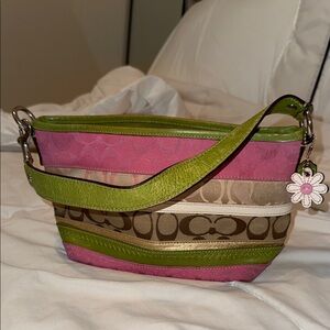 Coach Pink and Green Signature Shoulder Bag